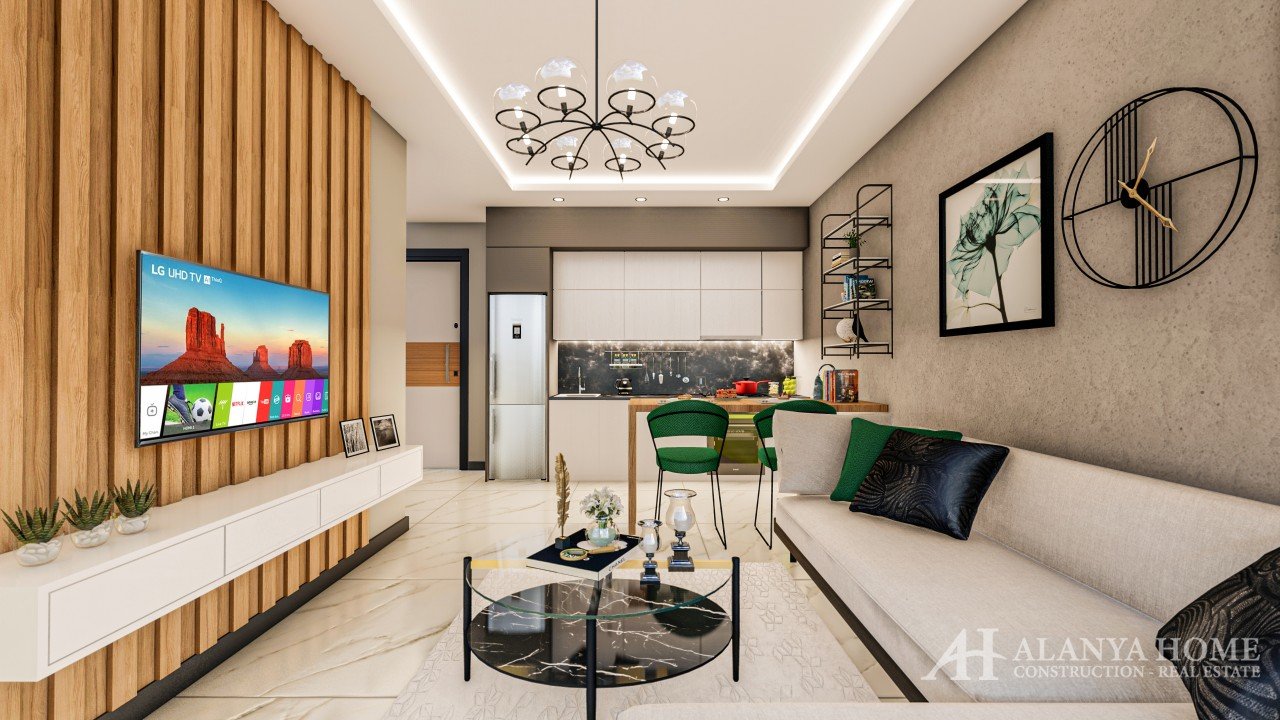 Фото покупка продажа недорогая двухкомнатная квартира 1+1 c просторной гостиной Алания Хоум Анталия 